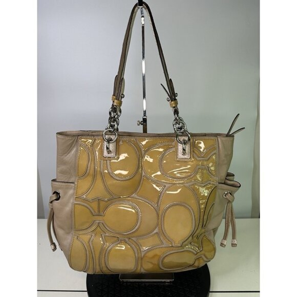 Vintage COACH Colette shoulder bag Patent Leather C Signature 16449 (yellow) - Picture 5 of 12